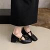 2026 New Strap Leather Shoes Women's French Square Toe Mary Jane Shoes Retro  Mid Heels Oxford Shoes Women's Pumps