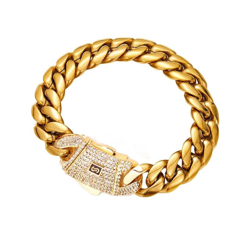 Modeschmuck Hip Hop 14mm Dicke Laminated Flach Monaco Cuban Link Kette 18K PVD Vergoldeter Edelstahl Monaco Halskette