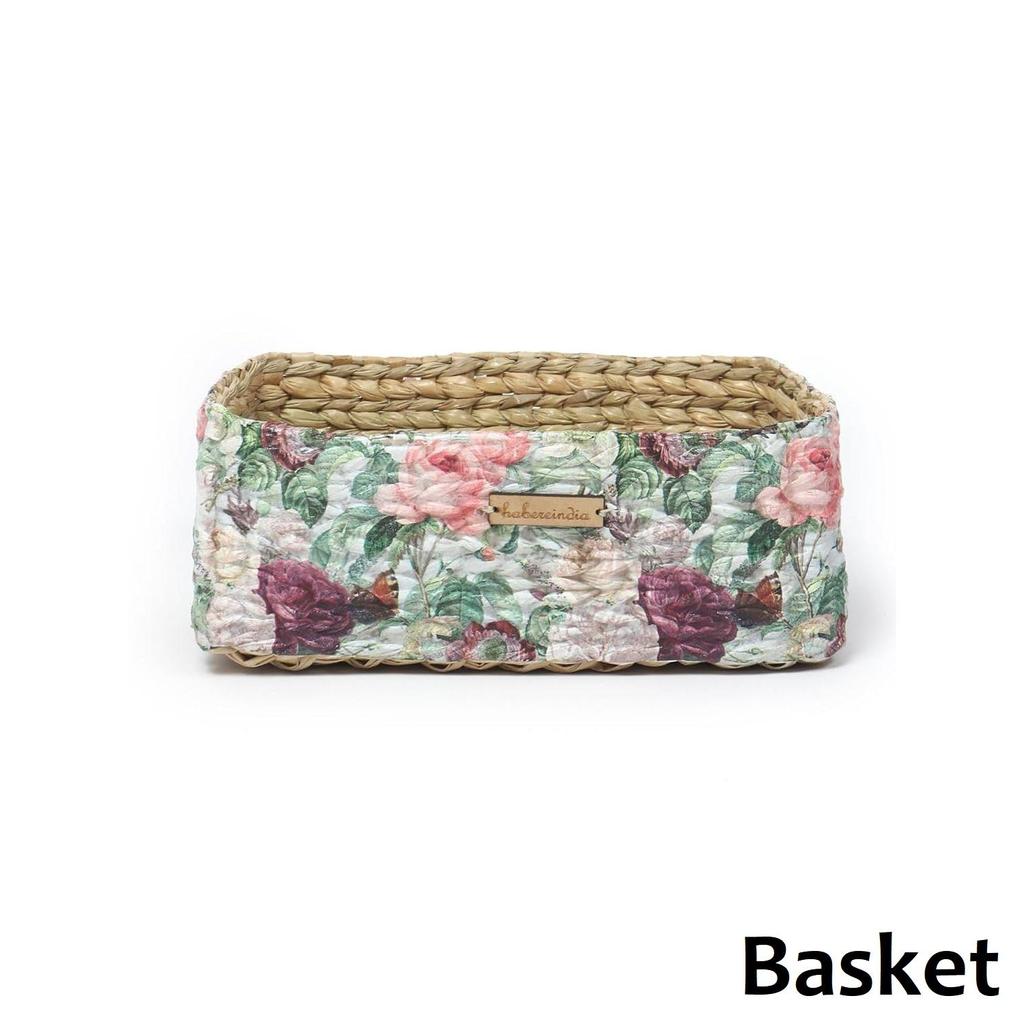 Decoupage Decorative Tray | Office Table Paper Tray | Wooden Tray | Vegetables Tray | Seagrass Table Tray, Rectangular (Multicolor)- L22xW16xH9 CM