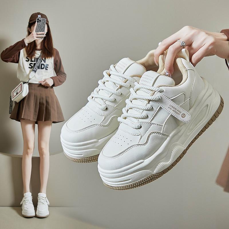 White Shoes for Women Spring New Height Increasing Student Board Shoes for Women Platform Street Style Casual Shoes