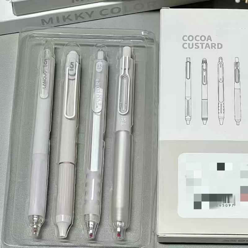 4Pcs/set Cute Black Gel Pen Adorable Ins Korean Floral 0.5mm Gel Pen Kawaiii Pen for Journal Notepad Test Paper School Supplies