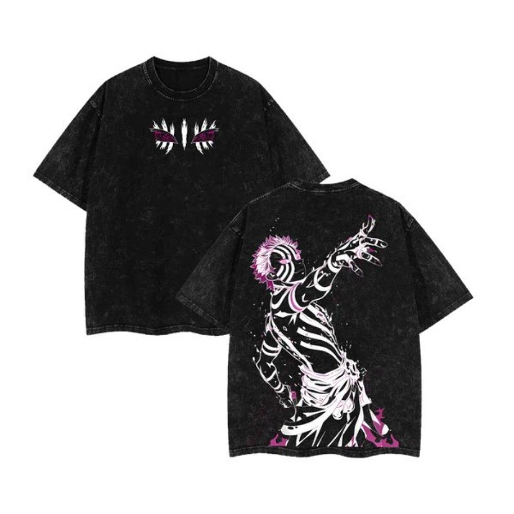 Retro Washed T-shirt for Summer Casual Outdoor Daily Wear Loose Printed Pattern T-shirt for Anime Lovers Short Sleeve