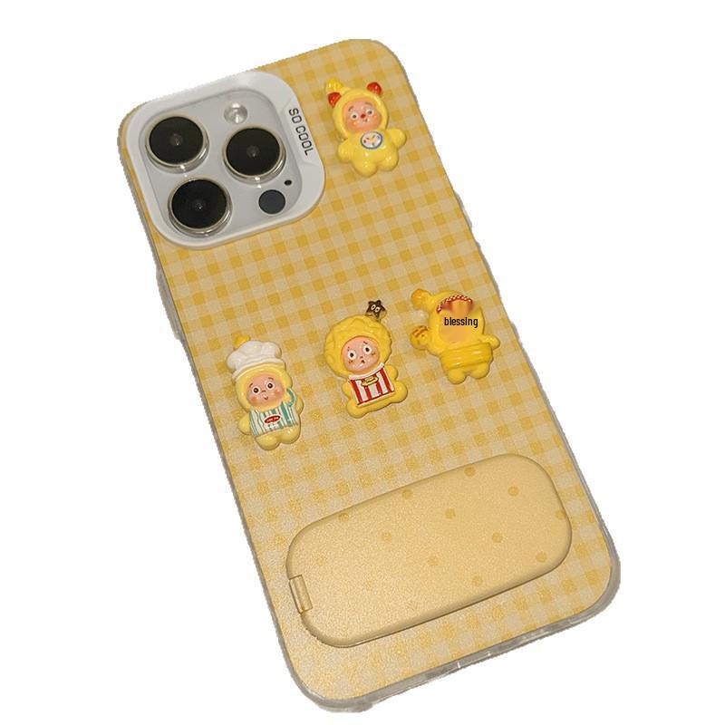 iPhone 16 Pro Max Star Yellow Plaid Cartoon Summer Case for Girls