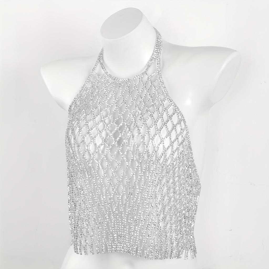 Exaggerated Hollow Out Crop Top Body Chain Inlaid Shiny Rhinestone Sexy Body Chain Jewelry Decoration Female Party Favors