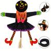 Halloween Witch Hanging Decor Outdoor Tree Climbing Witch with Red Bow Black Hat,Halloween Decorations for Porch Yard Display
