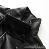 Womens Retro Streetwear PU Leather Jacket Loose Fit Stand Collar Long Sleeve Outerwear