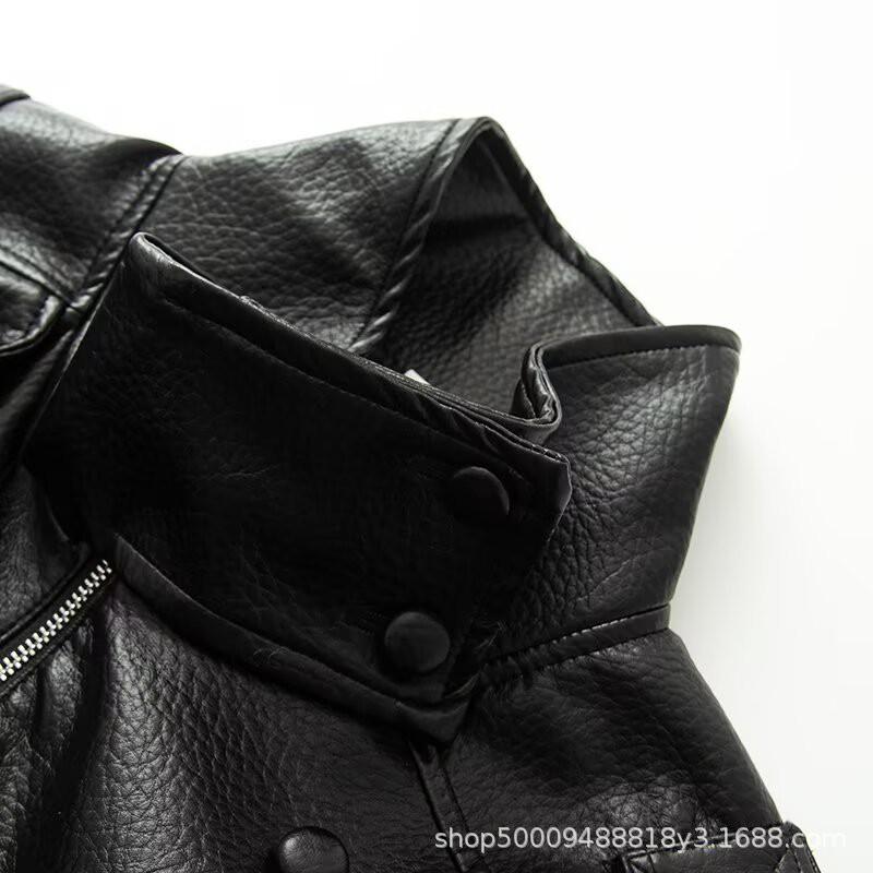 Womens Retro Streetwear PU Leather Jacket Loose Fit Stand Collar Long Sleeve Outerwear