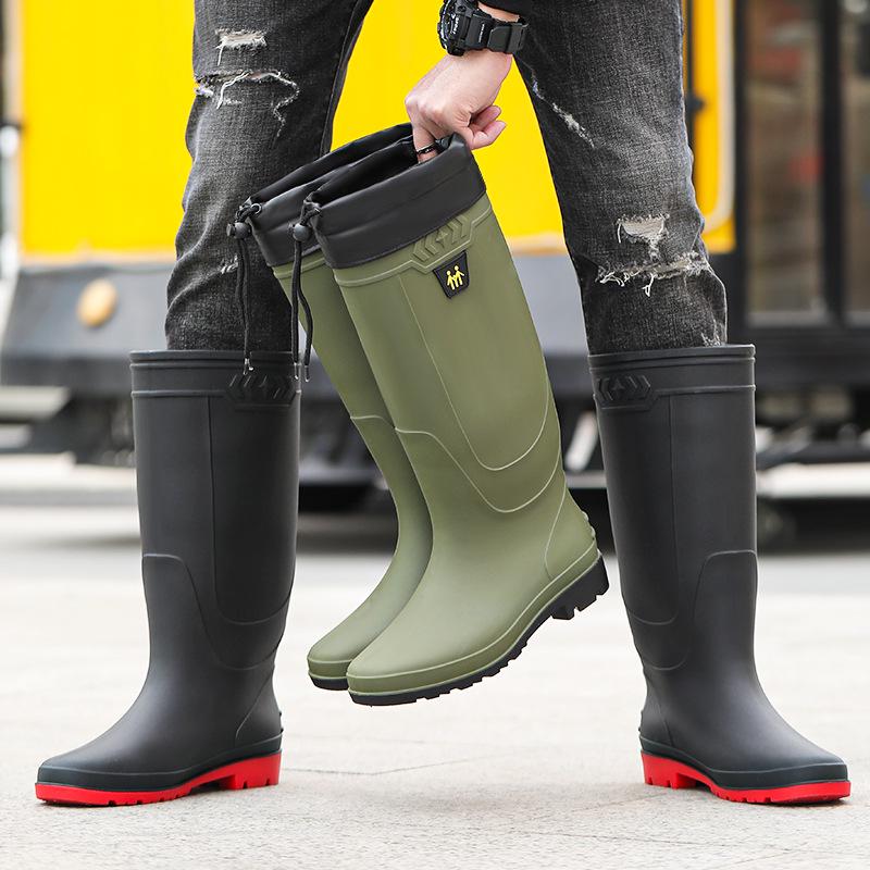 Men's Waterproof High-Top Non-Slip Rain Boots with Velvet Lining, Wear-Resistant for Fishing and Labor Protection.