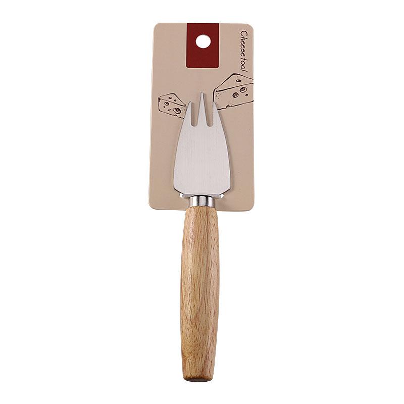 Rubber Wood & Stainless Steel Cheese Knife Set - Western Tableware with Knife, Fork, and Spoon