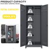 Broom Storage Cabinet With Locking Doors And Shelves, 65" H Metal Storage Cabinet With Hanging Rod & S-Hooks, Cleaning Tool Storage Cabinet
