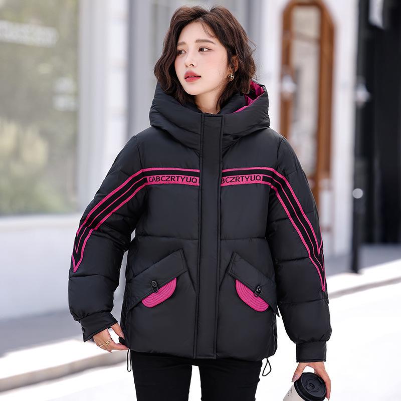 2025 Winter Fashionable Korean Hooded Cotton Jacket with Ribbon Patchwork
