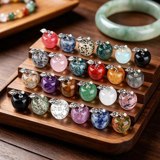 DIY Necklace Pendant Fruit Shape Natural Faux Crystal Pendant with Electroplated Silver Leaf Buckle 20mm Mini Ornament