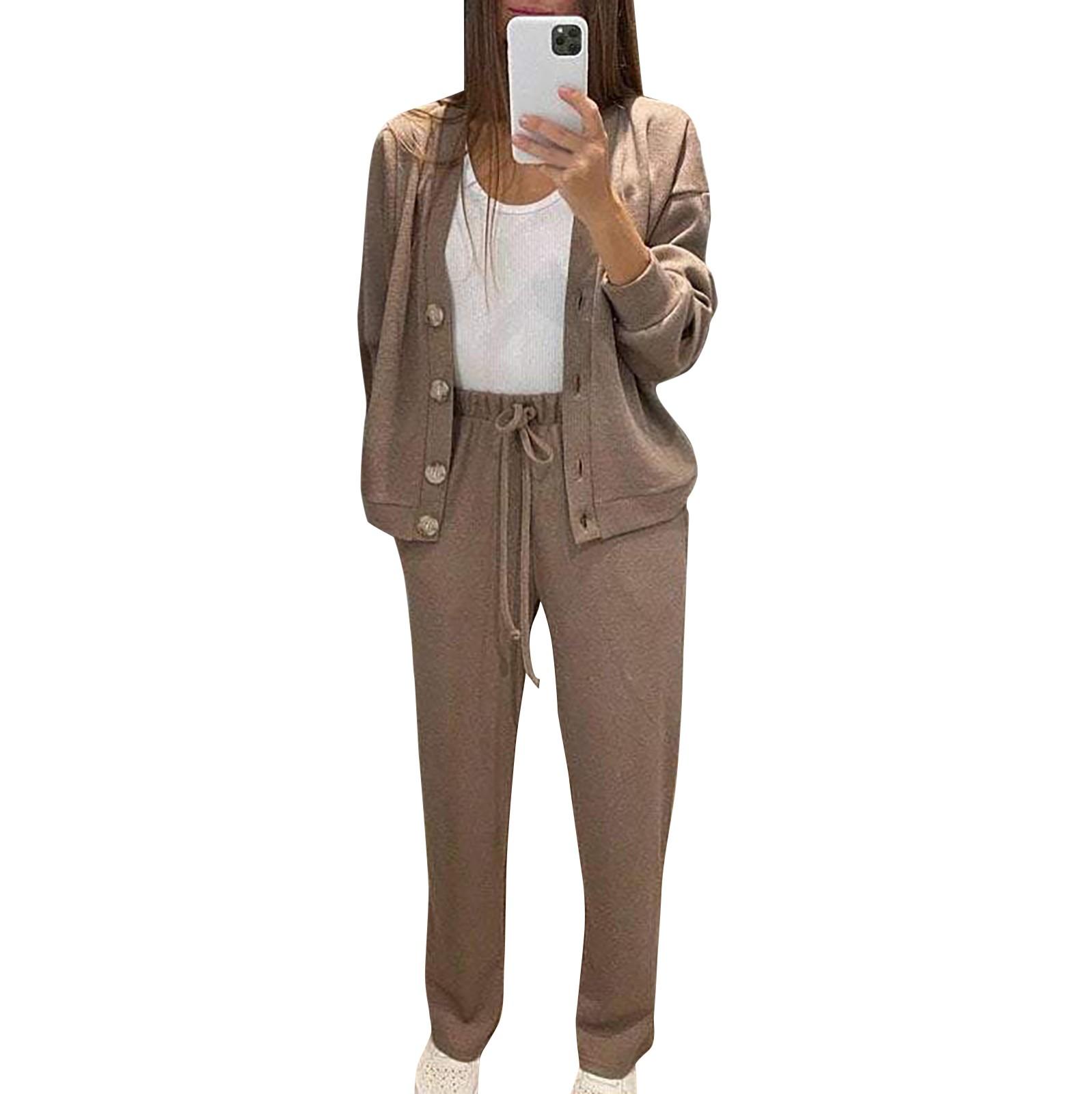 

Женские комплекты из 2 предметов: повседневная куртка и широкие брюки, комплекты осенних повседневных костюмов S хаки