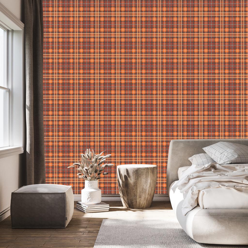 Autumn Orange and Red Plaid Wallpaper 50x1000