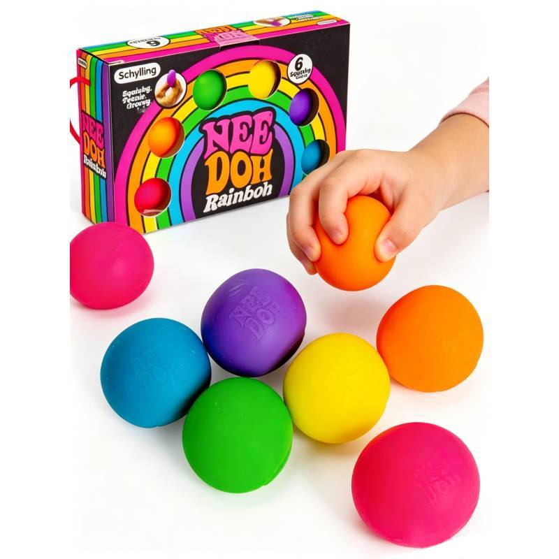 Needoh Rainbow Stress Ball Fidget Toy Set For Anxiety Relief And Sensory Play