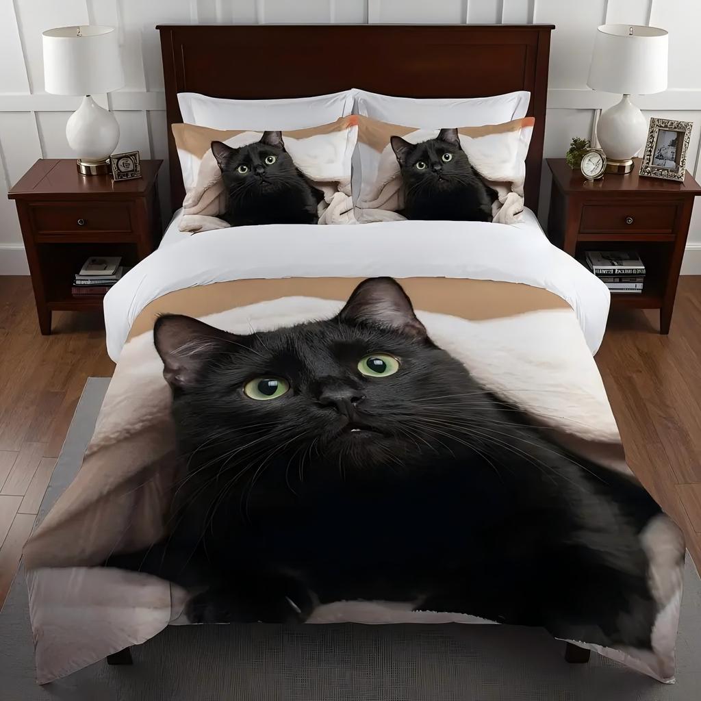 Cute pet kitten 3d Printed Bedding Set Cute Animal Style Duvet Cover set Soft Comfortable Home Polyester Luxury Quilt Cover Set