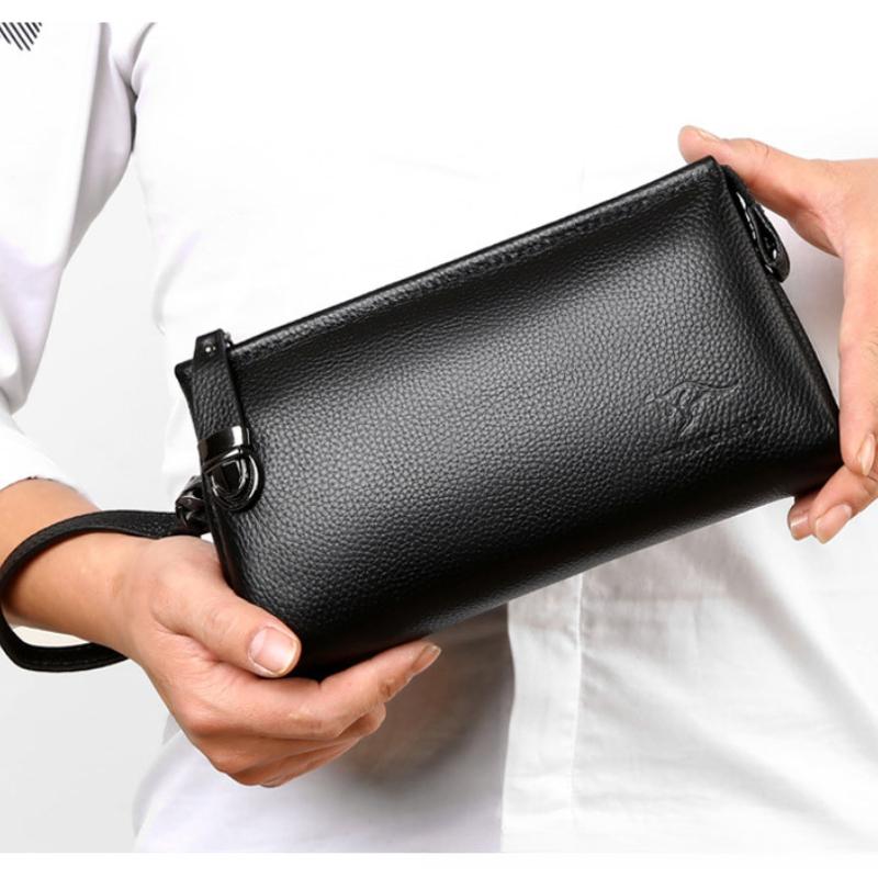 Äkta Herrhandväskor Herrläderväskor Business Casual Kuvertväskor Kohudskuplungar Herrväskor Plånböcker med Stor Kapacitet