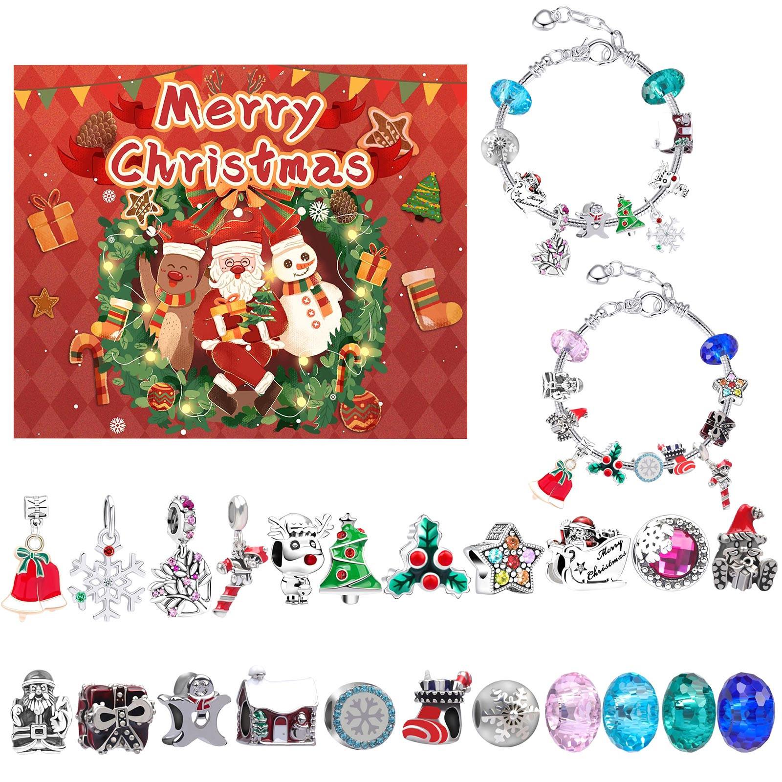 

Christmas Advent Calendar Gifts, DIY Bracelet Making Kit For For Child Adult, 24Days Christmas Countdown Calendar Jewelry Gifts One Size