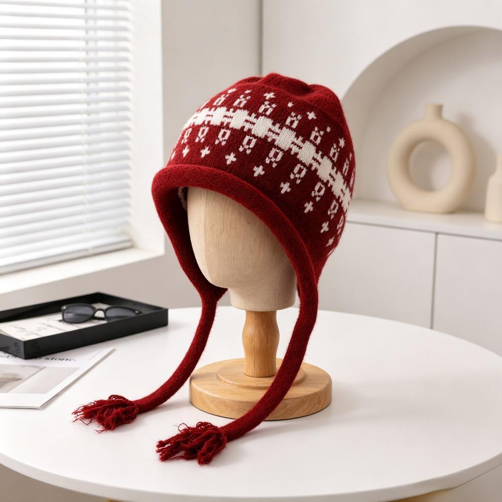 Tassel Tie Knit Hat Windproof Winter Hat New Tassel Beanie Autumn Winter Daily Wear