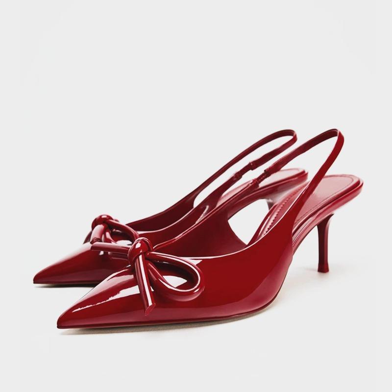 

Fashion Sexy Patent Leather Pointed Toe Brand Pumps Women Fashion Bow Slingback Designer Shoes Elegant Party Dress Shoe Zapatos De Mujer 42 красный