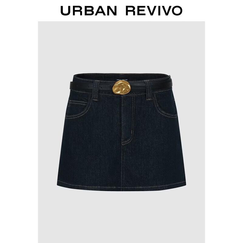 

Women s Denim Skort with Gold Buckle Belt 26