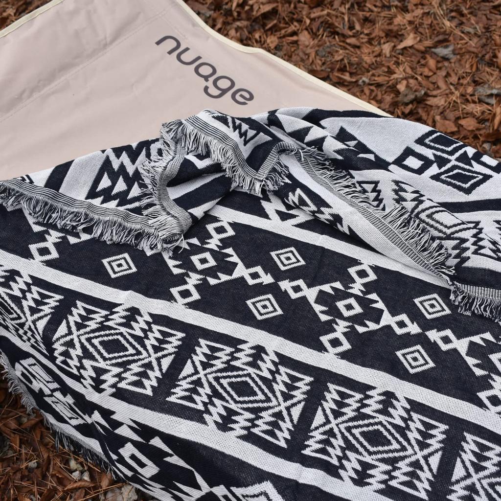 Peel Forest Camping Large Outdoor Ethnic Cotton Tent Black and 90 X 150 Cm Scandinavian-style Blanket, Rug, Style, Blend, Monochrome, Washable, Mat,