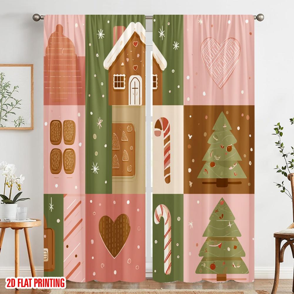 2pcs,2D plane printing Curtain Fabric Christmas Day Versatile Fabric (without rod) Outdoor Decorations Ldeal for Living Room,