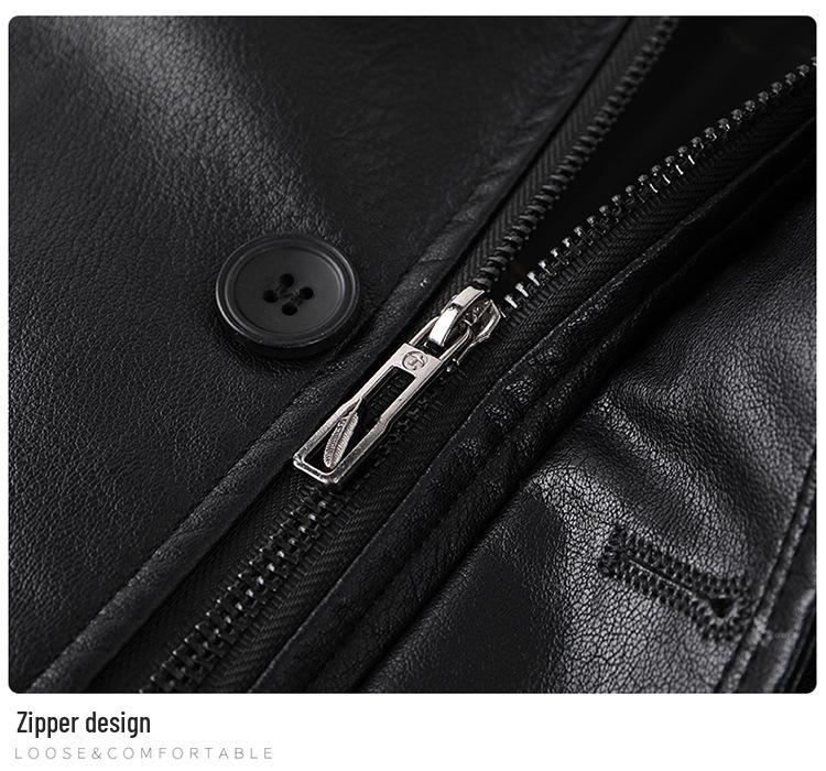 Men's Winter Leather Jacket with Fleece Lining - Ideal for Middle-Aged and Elderly Dads and Grandpas