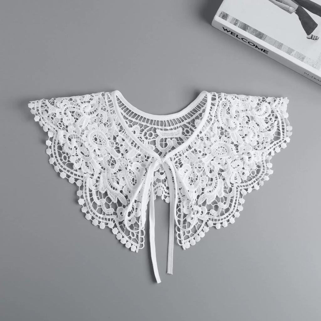 Women's White Decorative Fake Collar Shawl Wrap Hollow Out Detachable Versatile Collar Fashionable Shawl with Shoulder Straps