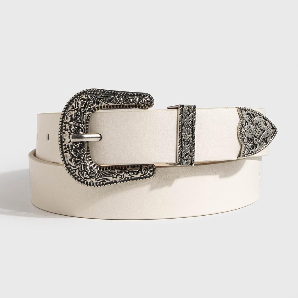 New Lady's Western Handsome Fashion Engraving Retro PU Belt Neutral Personality Trendy Women's Belt