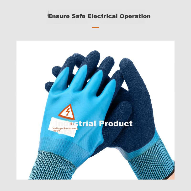 400V Insulated Gloves, Latex Low-Voltage Anti-Electric Shock Non-Slip Wear-Resistant, Electrician Power Distribution Protective Gloves 1 Pair Blue
