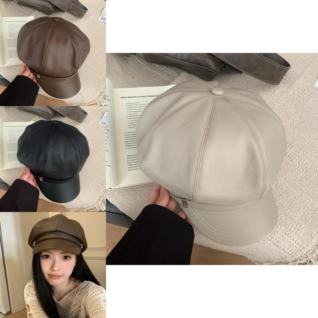 Stylish 2024 Fashionable Pu Beret Hat For Women Summer Lightweight Versatile Cap With Embroidery