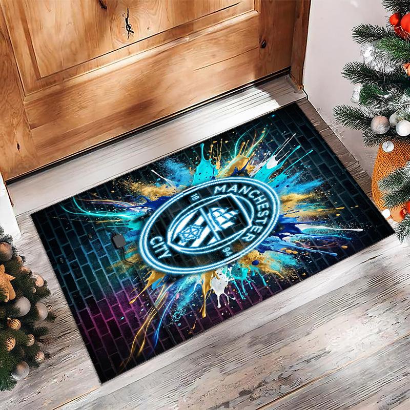 Manchester City Printed Flannel Area Rug Non Slip Soft Polyester Floor Carpet Indoor Decor Mat for Bedroom Living Room Sofa