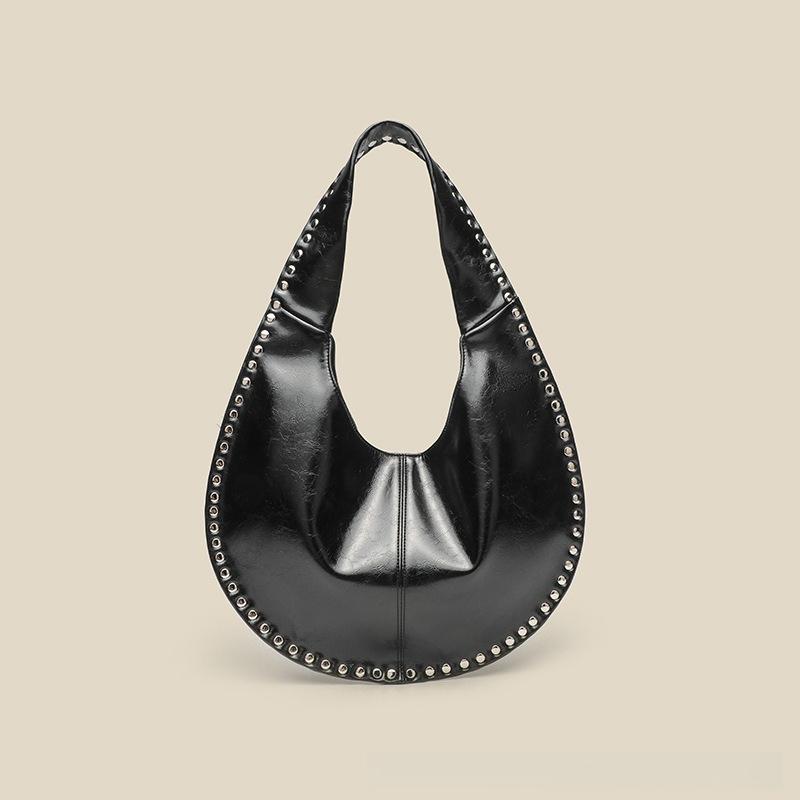 2026 Fashion Women's Bag Single Shoulder Slant Hanging Rivet Crescent Underarm Casual Tote Handbag
