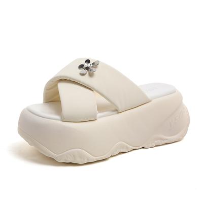 Fashion 8CM Women Summer Crystal Chunky Slippers High Heels Flip Flops Thick-Bottom Bling Sandals Wedges Platform Beach Slides Zapatos