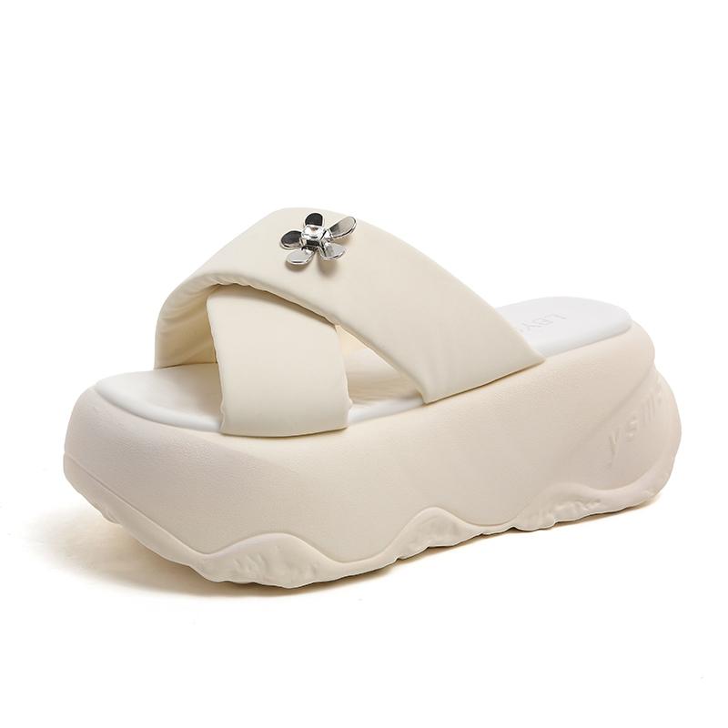 Fashion 8CM Women Summer Crystal Chunky Slippers High Heels Flip Flops Thick-Bottom Bling Sandals Wedges Platform Beach Slides Zapatos