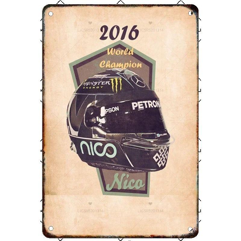 Vintage Formula 1 Helmet Metal Tin Sign Bar Garage Club Wall Decor