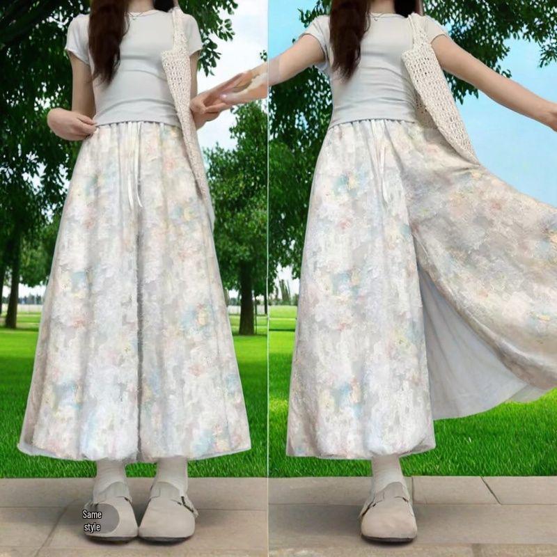 

Women s Floral Lace Wide-Leg Lantern Pants - Monet Garden Niche Design for Summer M 95-110 cm