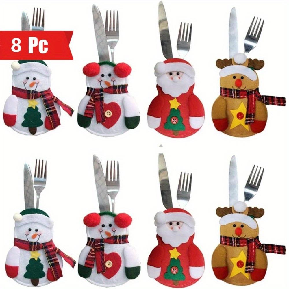 4/8 Christmas Cutlery Rack Set. Silverware Pockets & Decorative Covers for Party Styling.