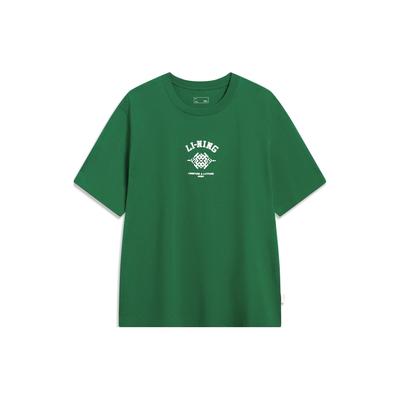 Li Ning Sports Lifestyle Series Letter Pattern Printed Casual Short Sleeve T-Shirt Men Tops Cool-Pine-Green AHST433-4
