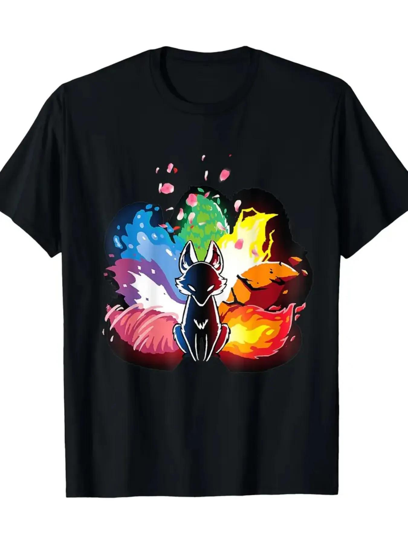 

Kitsune Fox Spirit Anime Graphic Tee Unisex Short Sleeve Cotton Round Neck TShirt 4XL
