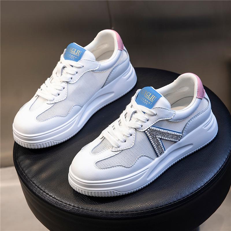 Genuine leather women's shoes 2025 new summer through the net casual single shoes women's large size platform women's shoes sports white shoes