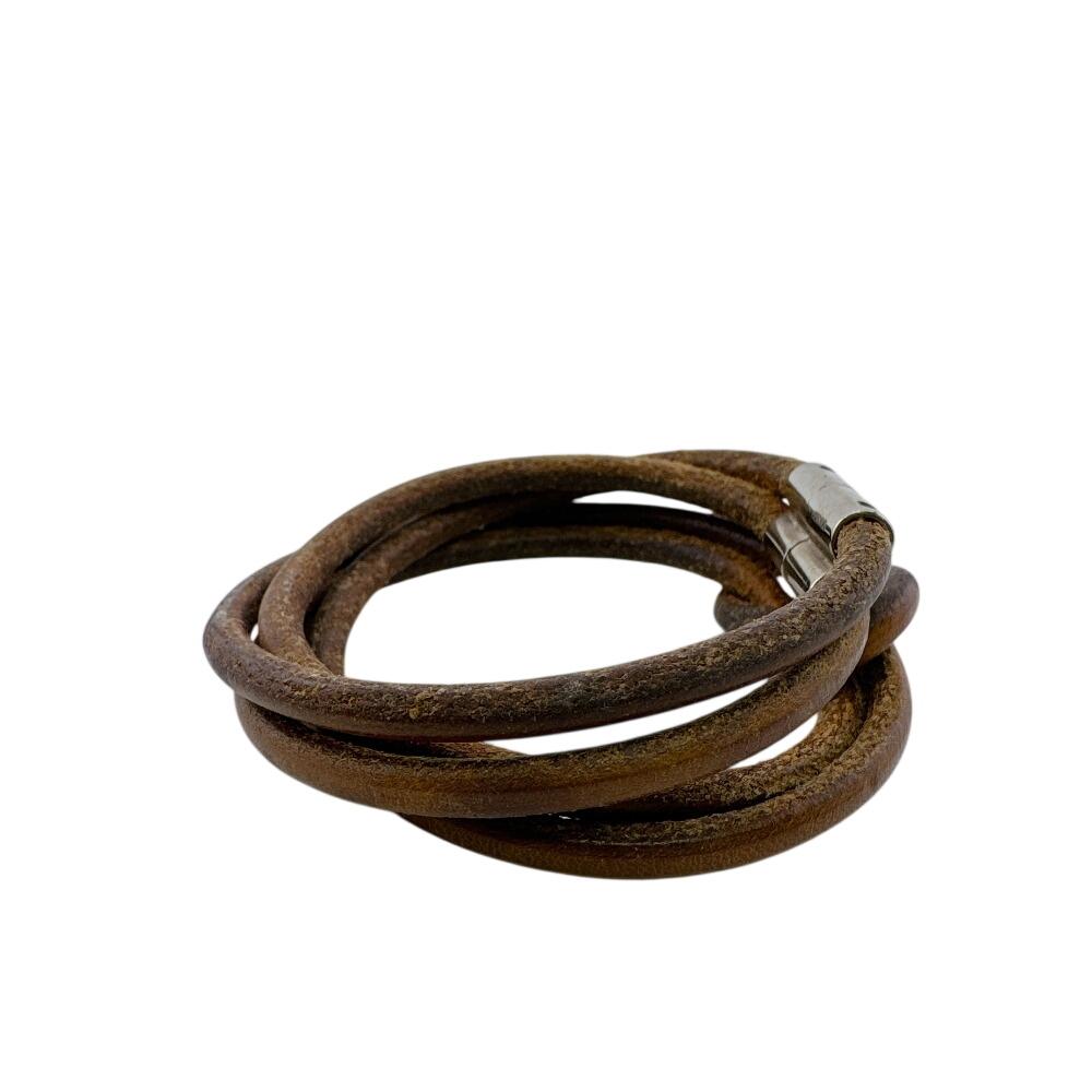 Hermes Leather Herculed Bracelet Brown Leather Used
