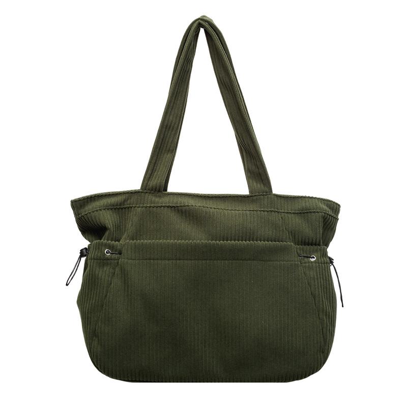 Winter solid color corduroy tote bag women's style large capacity versatile shoulder handbag casual bag