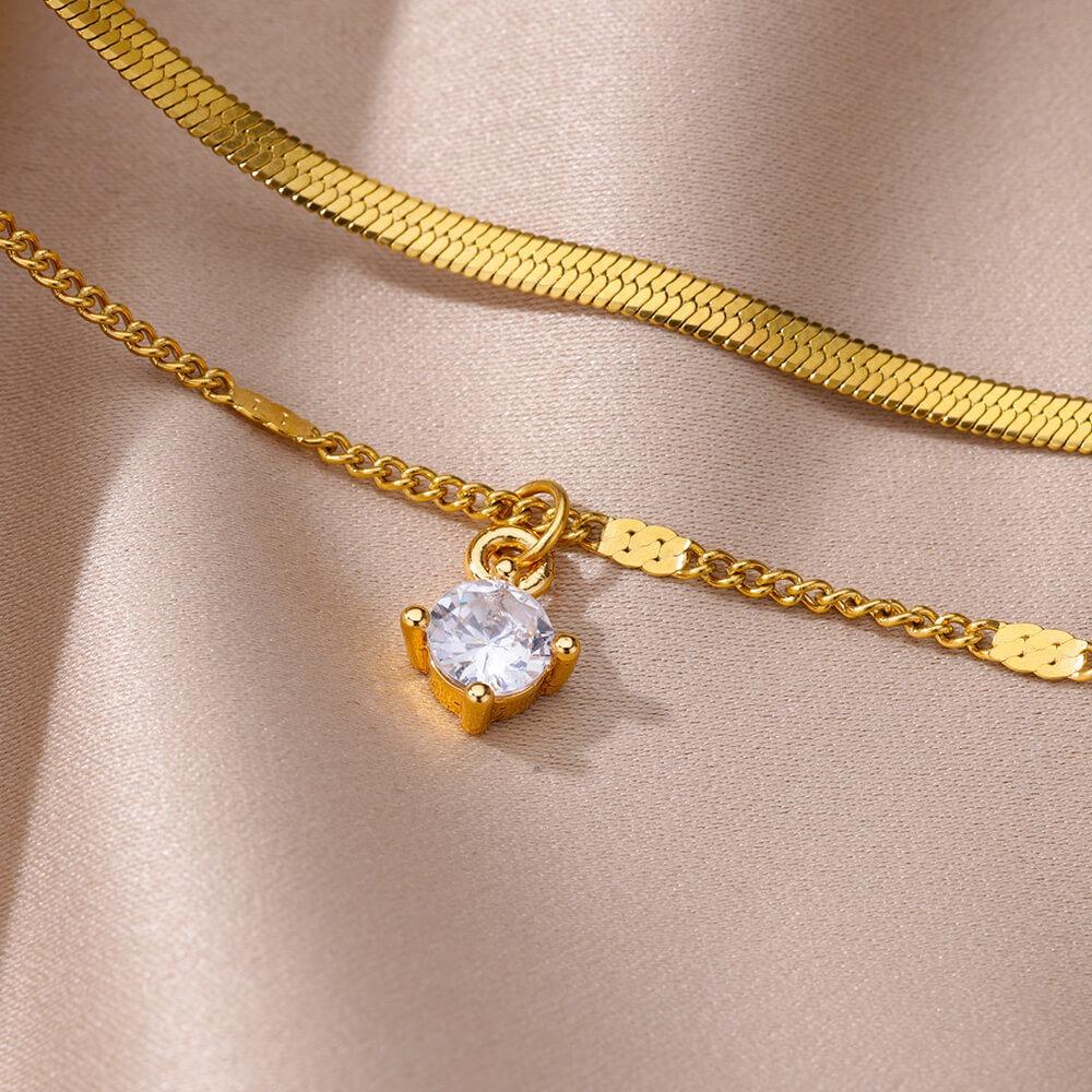 Cross Stainless Steel Cross Anklet Golden Zircon Cross Anklets Double Layered Ankle Chains  Woman
