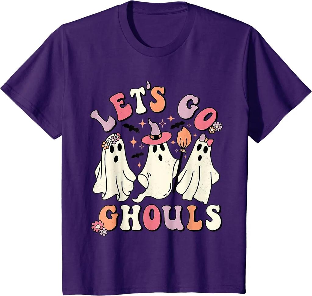 Let's Go Ghouls Halloween Ghost Outfit Kostým Retro Groovy Tričko pro Unisex ženy Ležérní Bavlněná denní košile pro ženy Trička