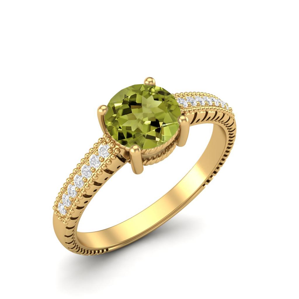 0.97 Ctw Round Peridot 925 Sterling Silver Gold Vermeil Solitaire Women Wedding Ring