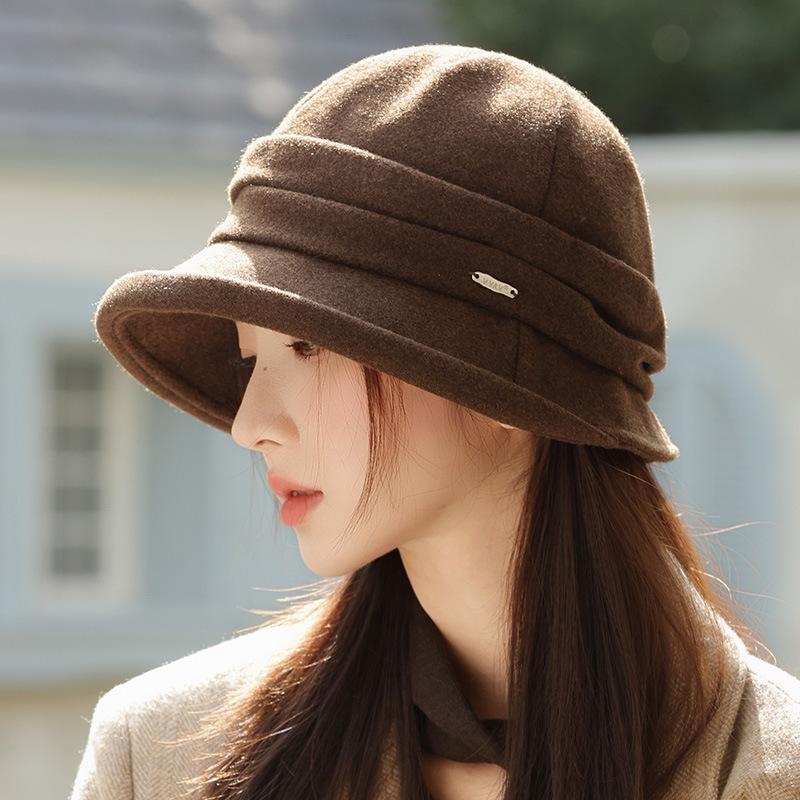 Folded Temperament Bucket Hat Autumn and Winter Hat Women's Fashion Versatile Basin Hat Big Head Circumference Showing Face Small Bucket Hat