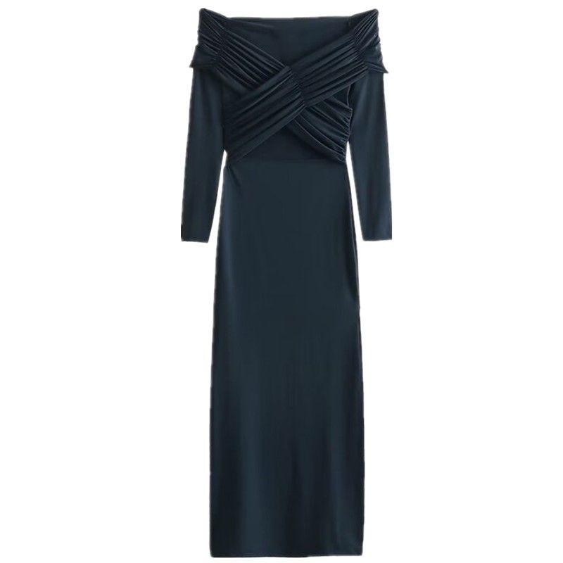 

Fashion Style Fall and Winter New Arrival Women s Clothing Temperament Wild Ruched Decoration Silm Dress 3641828 442 Duck Blue L