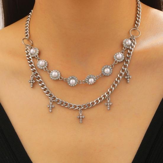 3Pcs/Set Women Jewelry Set Rhinestones Inlaid Imitation Pearls Charm Necklace Drop Earrings Bracelet Set Dating Commuting Jewelry Set